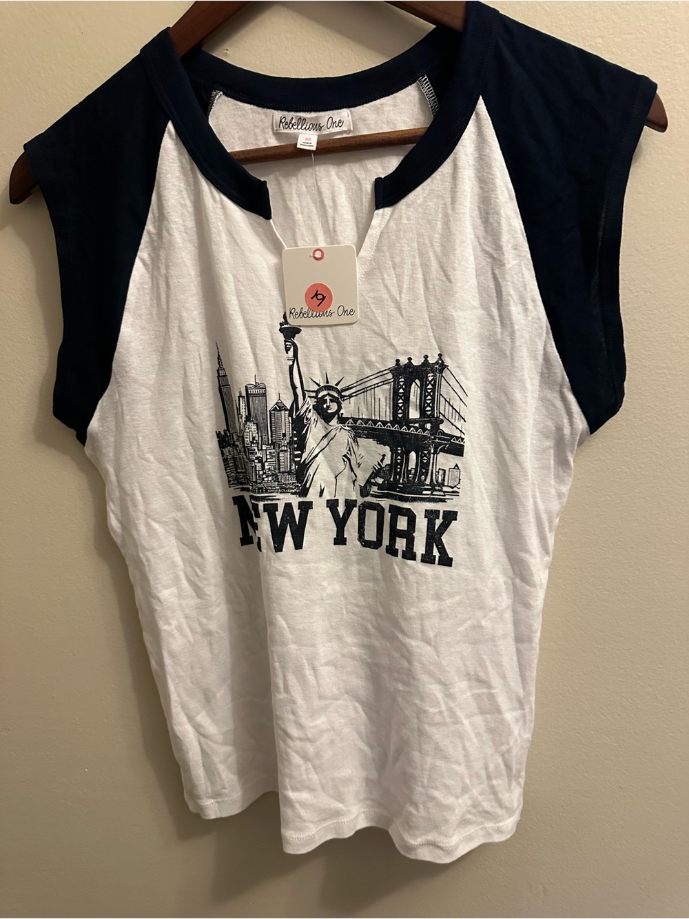 Rebellious One White and Navy New York Graphic Tank